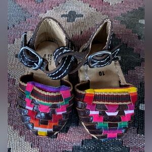 Toffee Handwoven Leather Huarache Sandals with Bright Multicolor Design 3C